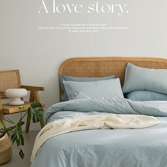 91家纺网 家纺一手货源 找家纺 新款秋冬40S水洗棉四件套-晚风（英文版） 晚风-晴山蓝