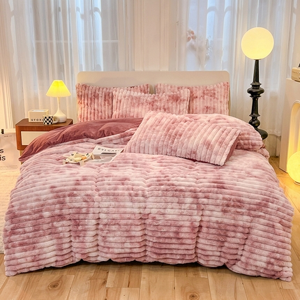 91家纺网 家纺一手货源 找家纺 慕晨 2023新款兔绒牛奶绒晕彩保暖四件套 兔绒-晕彩豆沙