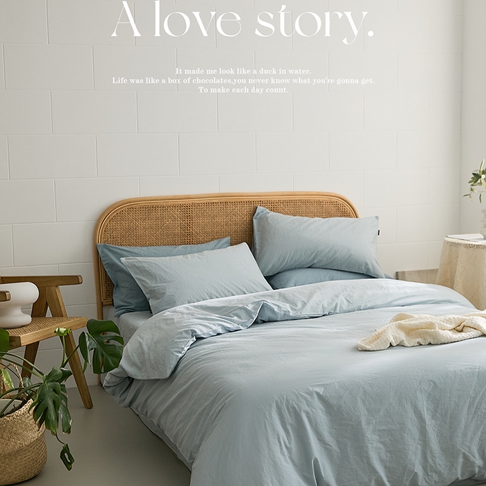 91家纺网 家纺一手货源 找家纺 新款秋冬40S水洗棉四件套-晚风（英文版） 晚风-晴山蓝