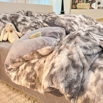 91家纺网 家纺一手货源 找家纺 （汇总）慕晨 2023新款纯色兔毛绒牛奶绒菱格晕彩牛奶绒保暖四件套被套