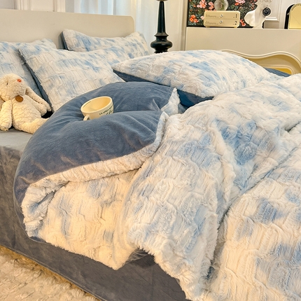 91家纺网 家纺一手货源 找家纺 （汇总）慕晨 2023新款纯色兔毛绒牛奶绒菱格晕彩牛奶绒保暖四件套被套