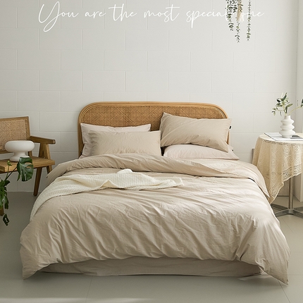 新款秋冬40S水洗棉四件套-晚风（英文版） 晚风-浅卡其