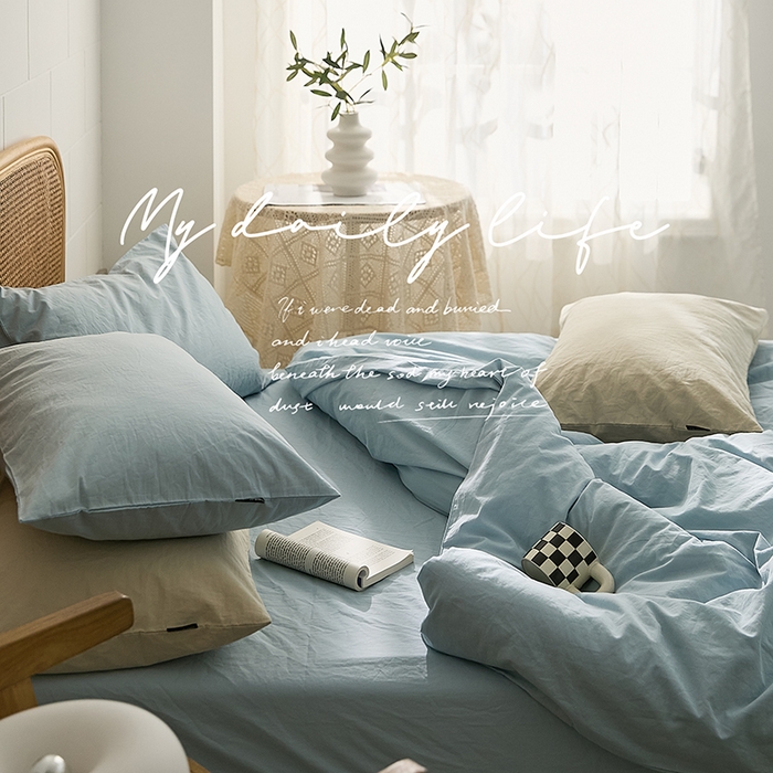 91家纺网 家纺一手货源 找家纺 新款秋冬40S水洗棉四件套-晚风（英文版） 晚风-西子蓝