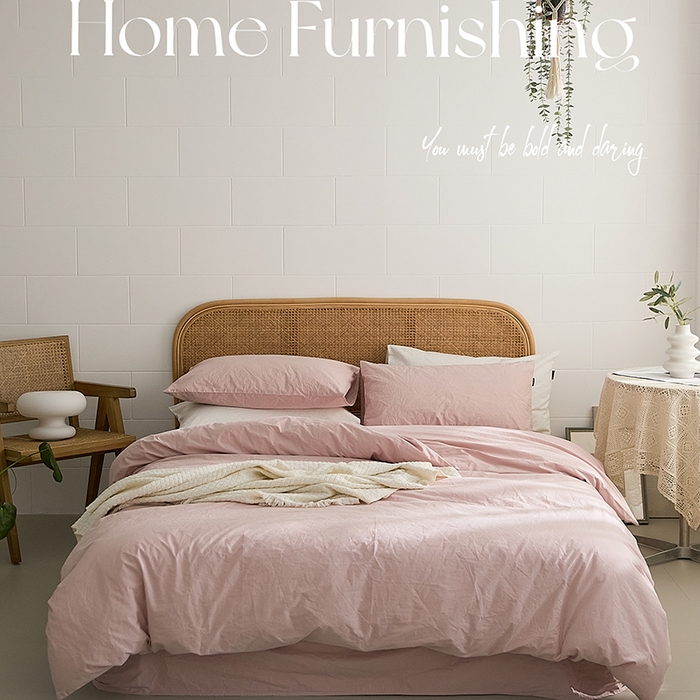 91家纺网 家纺一手货源 找家纺 新款秋冬40S水洗棉四件套-晚风（英文版） 晚风-果冻粉