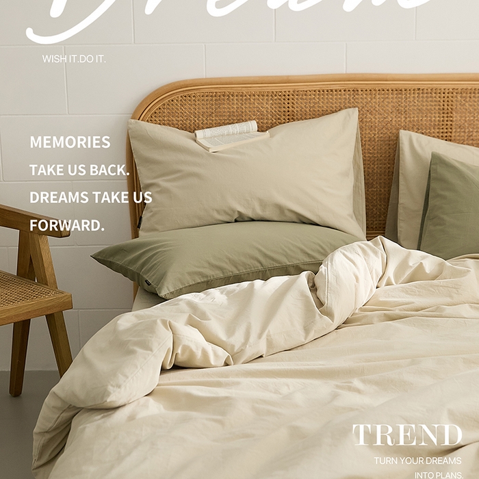 91家纺网 家纺一手货源 找家纺 新款秋冬40S水洗棉四件套-晚风（英文版） 晚风-亚麻色