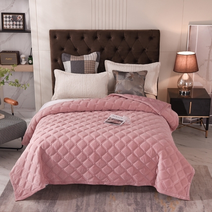 恩和家纺 2024新款水晶绒牛奶绒法兰绒床盖方格款 方格款-豆沙粉