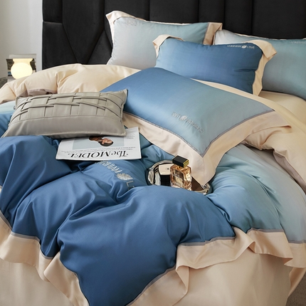 91家纺网 家纺一手货源 找家纺 （总）榻尚家居 2023新款进口澳棉全棉抗菌磨毛活性数码印花+刺绣四件套--极光系列