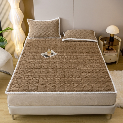 纽缦家纺 2023新款纯色兔兔绒塔芙绒夹棉床垫 莫奈咖