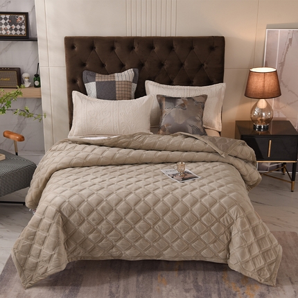 91家纺网 家纺一手货源 找家纺 恩和家纺 2024新款水晶绒牛奶绒法兰绒床盖方格款 方格款-灰驼