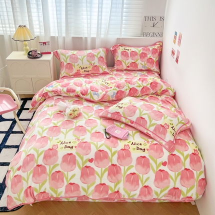 91家纺网 家纺一手货源 找家纺 （总）懒猫家纺 2024新款【包边款印花】牛奶绒四件套