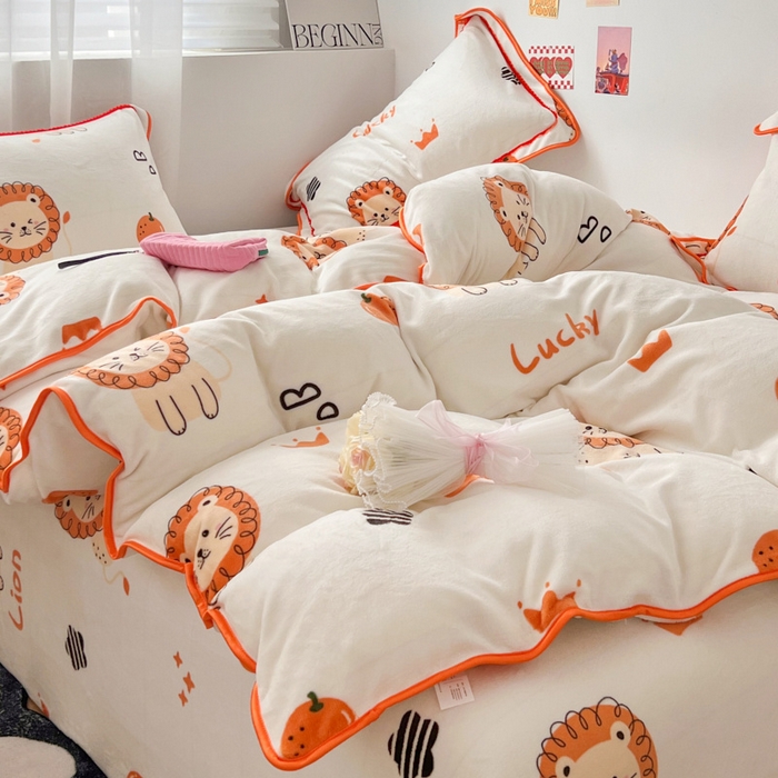 91家纺网 家纺一手货源 找家纺 懒猫家纺 2024新款【包边款印花】牛奶绒四件套 森林王子