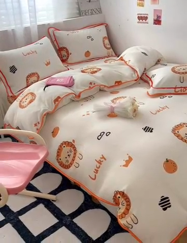 91家纺网 家纺一手货源 找家纺 懒猫家纺 2024新款【包边款印花】牛奶绒四件套 森林王子