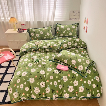 91家纺网 家纺一手货源 找家纺 （总）懒猫家纺 2024新款【包边款印花】牛奶绒四件套