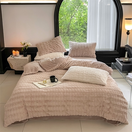 91家纺网 家纺一手货源 找家纺 （总）名品优仓 2023新款A面兔毛绒B面牛奶绒系列四件套