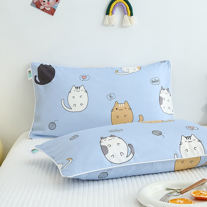 91家纺网 家纺一手货源 找家纺 良佐生活 2023新款60支全棉贡缎卡通信封款枕套 招财猫