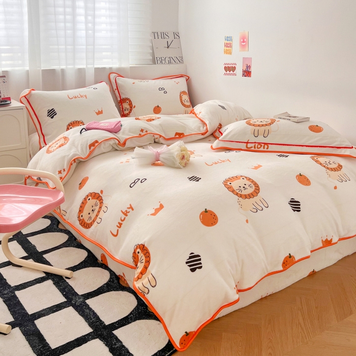 91家纺网 家纺一手货源 找家纺 懒猫家纺 2024新款【包边款印花】牛奶绒四件套 森林王子