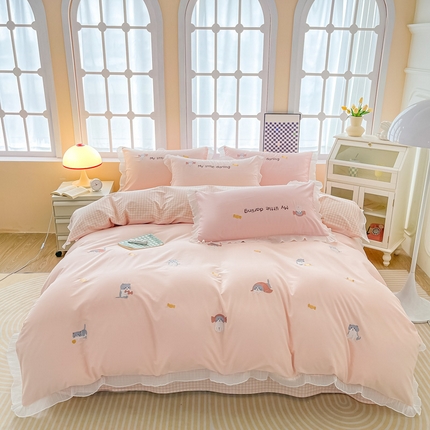 91家纺网 家纺一手货源 找家纺 （总）梧桐家居 2023新款全棉磨毛刺绣四件套-糖果小猫