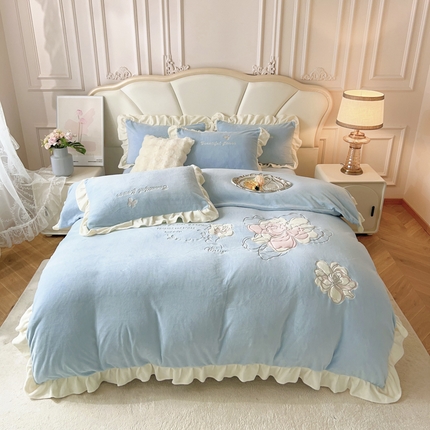 云锦家居 2023秋冬新品花梦--230克全消光牛奶绒四件套 花梦-梦幻兰