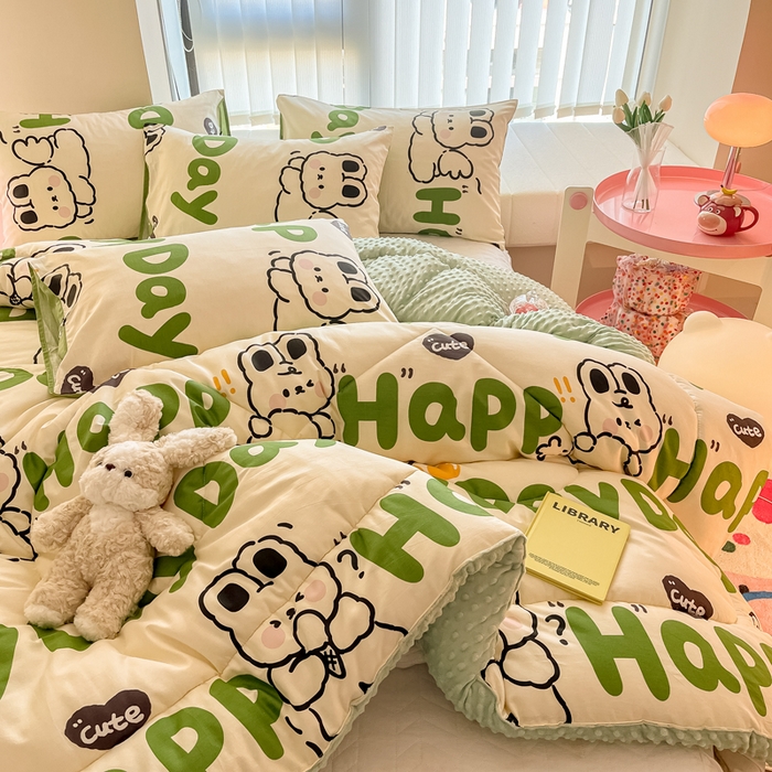 91家纺网 家纺一手货源 找家纺 简宜家居  2023新款全棉安抚豆豆绒被冬被春秋被 皮皮兔