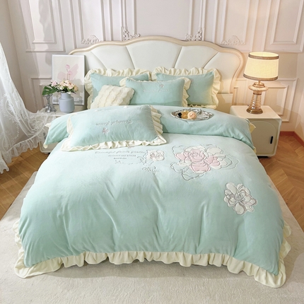 云锦家居 2023秋冬新品花梦--230克全消光牛奶绒四件套 花梦-梦幻绿