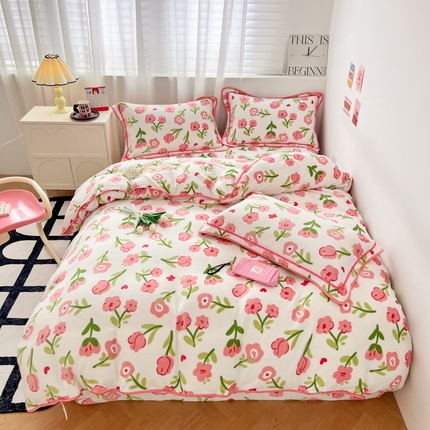 91家纺网 家纺一手货源 找家纺 （总）懒猫家纺 2024新款【包边款印花】牛奶绒四件套