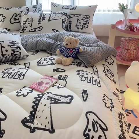 91家纺网 家纺一手货源 找家纺 简宜家居  2023新款全棉安抚豆豆绒被冬被春秋被 简笔画