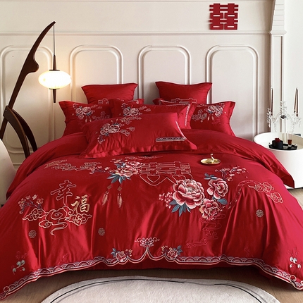 91家纺网 家纺一手货源 找家纺 （总）红嘴企鹅 2025新款亲肤磨毛幸福系列婚庆四件套