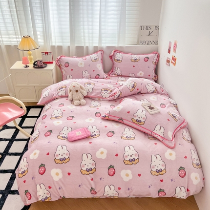 91家纺网 家纺一手货源 找家纺 （总）懒猫家纺 2024新款【包边款印花】牛奶绒四件套