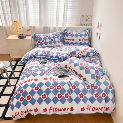 91家纺网 家纺一手货源 找家纺 （总）懒猫家纺 2024新款【包边款印花】牛奶绒四件套