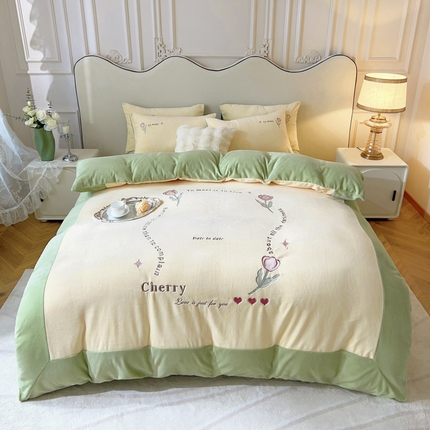 云锦家居 2023秋冬新品玫瑰物语--230克全消光牛奶绒四件套 玫瑰物语-绿色