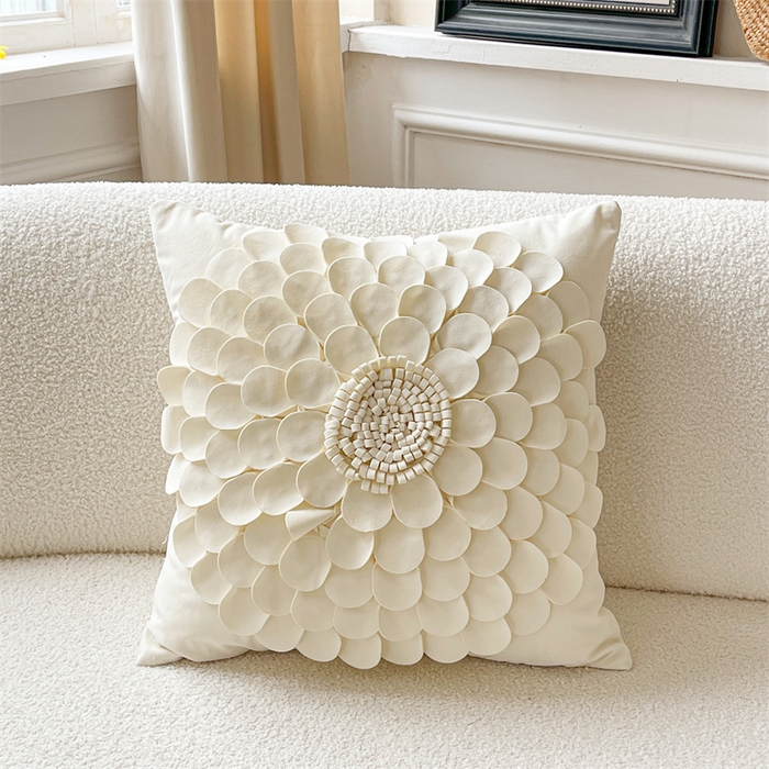 91家纺网 家纺一手货源 找家纺 918拾朵家居 2023新款网红手工立体花朵抱枕 2 白(方）