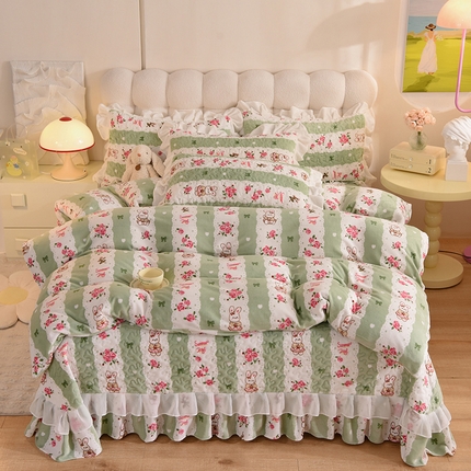 91家纺网 家纺一手货源 找家纺 （总）金盛皇朝家纺 2023款高克重牛奶绒双层花边床盖单件三件四件套