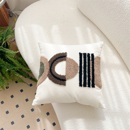 918拾朵家居 2023新款简约风圈绒刺绣抱枕 灰咖(方）