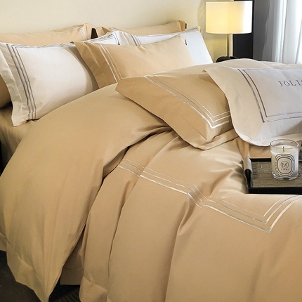 91家纺网 家纺一手货源 找家纺 爱妮菲A类母婴级全棉加厚磨毛四件套纯棉酒店风床笠刺绣床上用品-卡芙尔 卡芙尔-亚麻