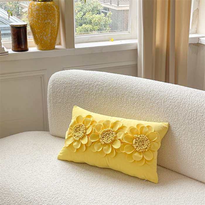 91家纺网 家纺一手货源 找家纺 918拾朵家居 2023新款网红手工立体花朵抱枕 2 黄(长）