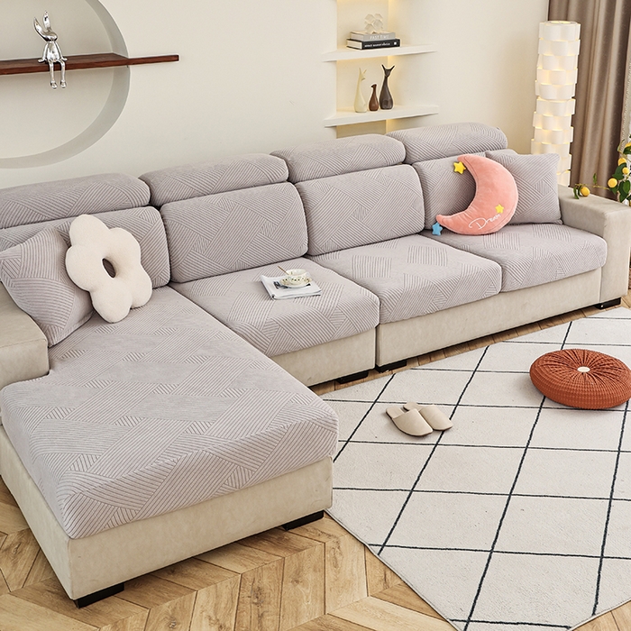 91家纺网 家纺一手货源 找家纺 天下布艺 2023新款坐垫套纯色沙发笠系列-初见 浅灰色