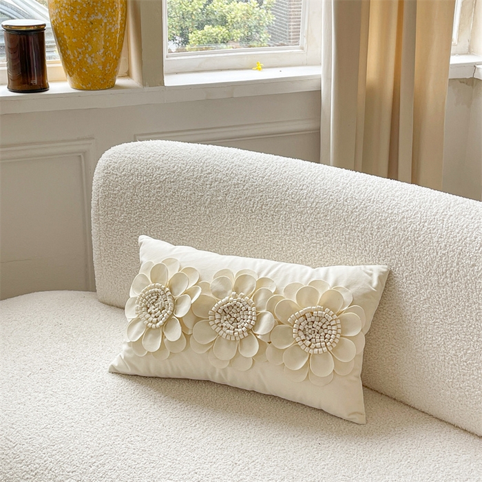 91家纺网 家纺一手货源 找家纺 918拾朵家居 2023新款网红手工立体花朵抱枕 2 白(长）