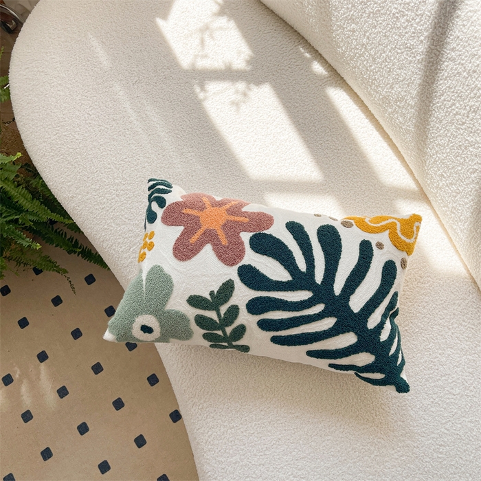 91家纺网 家纺一手货源 找家纺 918拾朵家居 2023新款田园风圈绒刺绣抱枕 珊瑚草(长）