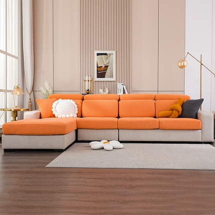 天下布艺 2023新款坐垫套纯色沙发笠系列-斜格 沙发套-橘色