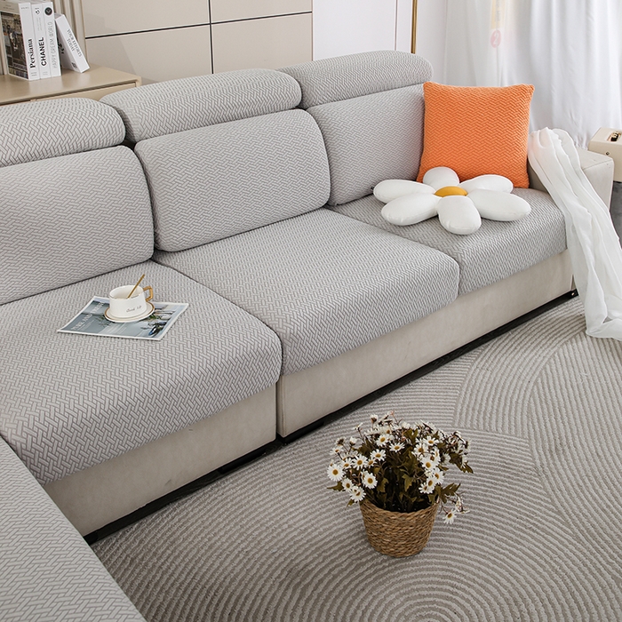 91家纺网 家纺一手货源 找家纺 天下布艺 2023新款坐垫套纯色沙发笠系列-斜格 沙发套-草木灰