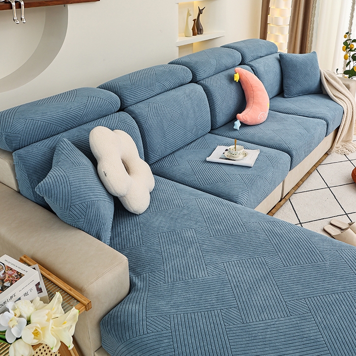 91家纺网 家纺一手货源 找家纺 天下布艺 2023新款坐垫套纯色沙发笠系列-初见 天蓝色