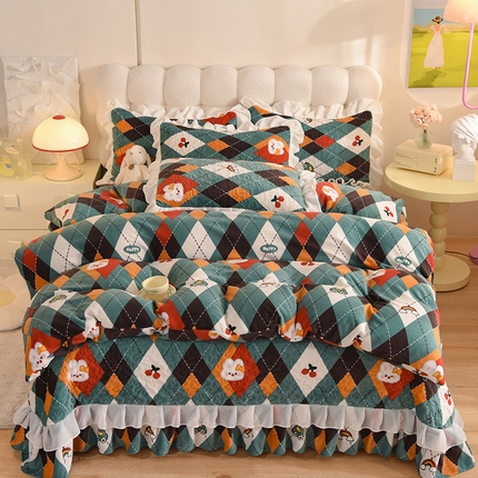 91家纺网 家纺一手货源 找家纺 （总）金盛皇朝家纺 2023款高克重牛奶绒双层花边床盖单件三件四件套