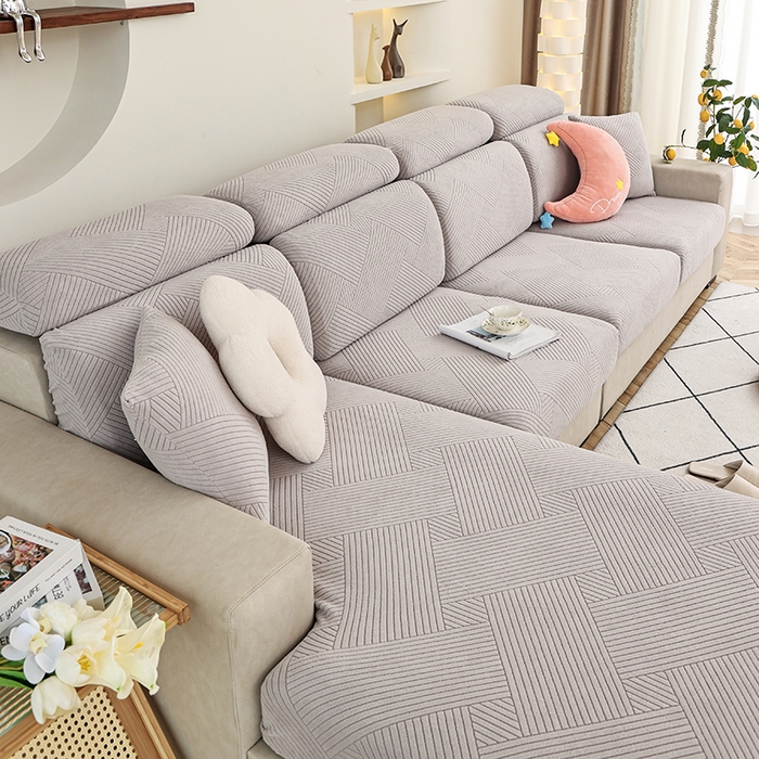 91家纺网 家纺一手货源 找家纺 天下布艺 2023新款坐垫套纯色沙发笠系列-初见 浅灰色