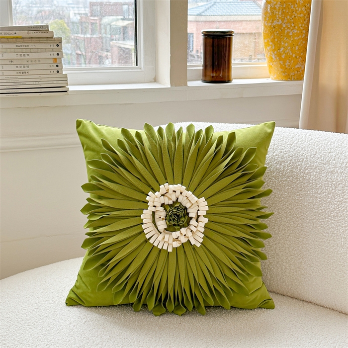 91家纺网 家纺一手货源 找家纺 918拾朵家居 2023新款网红手工立体花朵抱枕 1 绿(方）