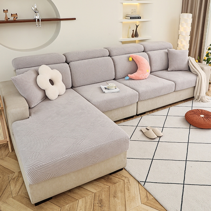 91家纺网 家纺一手货源 找家纺 天下布艺 2023新款坐垫套纯色沙发笠系列-初见 浅灰色