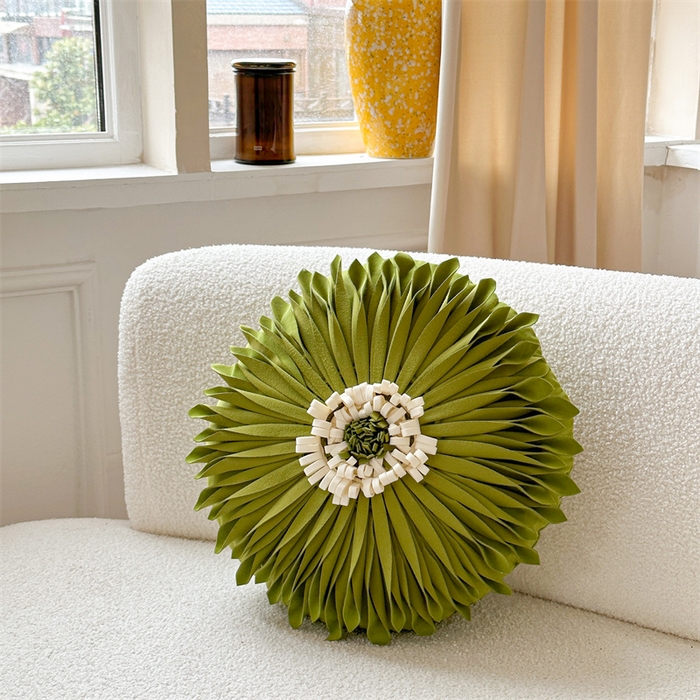 91家纺网 家纺一手货源 找家纺 918拾朵家居 2023新款网红手工立体花朵抱枕 1 绿(圆）