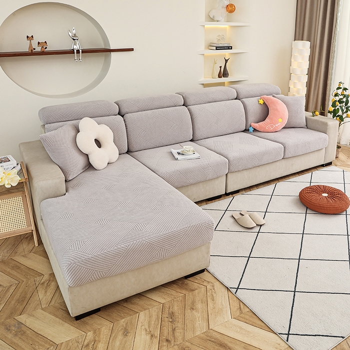 91家纺网 家纺一手货源 找家纺 天下布艺 2023新款坐垫套纯色沙发笠系列-初见 浅灰色