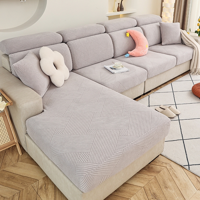 91家纺网 家纺一手货源 找家纺 天下布艺 2023新款坐垫套纯色沙发笠系列-初见 浅灰色