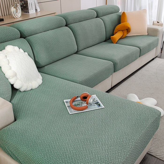 91家纺网 家纺一手货源 找家纺 天下布艺 2023新款坐垫套纯色沙发笠系列-斜格 沙发套-橄榄绿