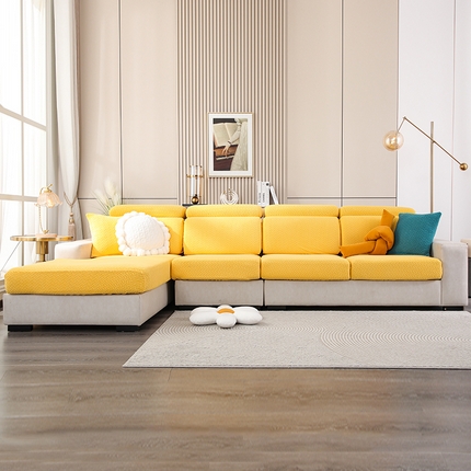 天下布艺 2023新款坐垫套纯色沙发笠系列-斜格 沙发套-淡雅黄